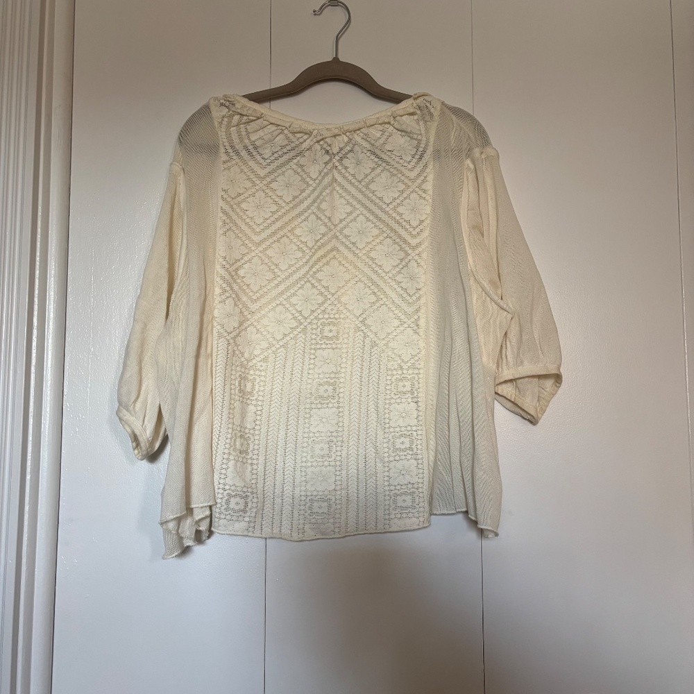 Free People Mae Embroidered Lace Button Down Top Ivory Medium - Picture 3 of 11